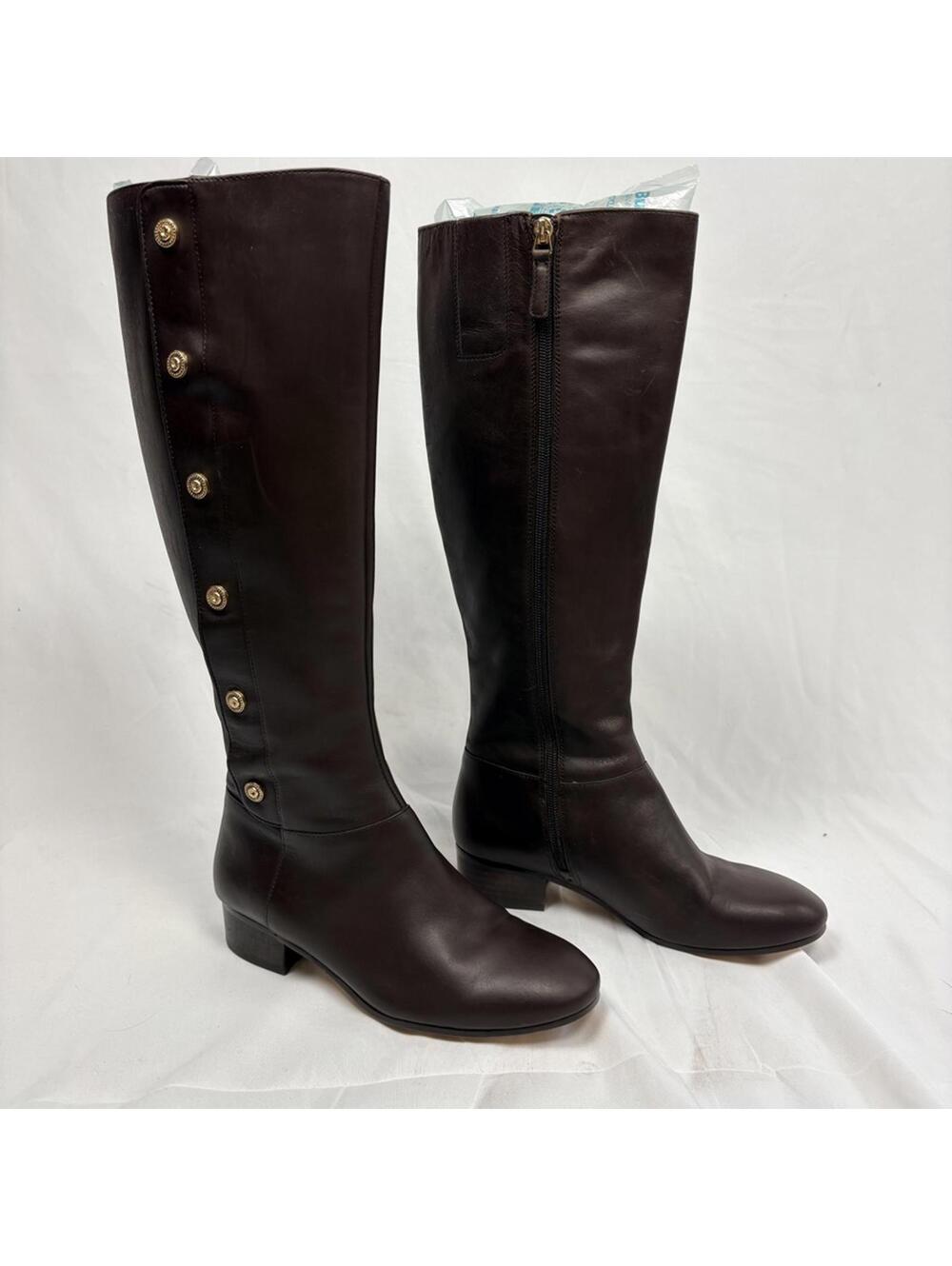 Nine West Oreyan Genuine Leather Knee High Brown Boots Gold Button Details 6.5 - Picture 3 of 9